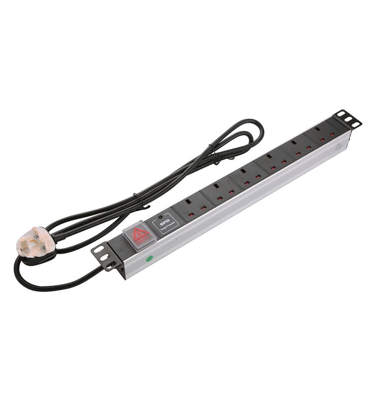 Industrial Power Distribution Unit UK Socket 1U Height Aluminium Alloy 8 Sockets & 6 Outputs 250V AC 13A