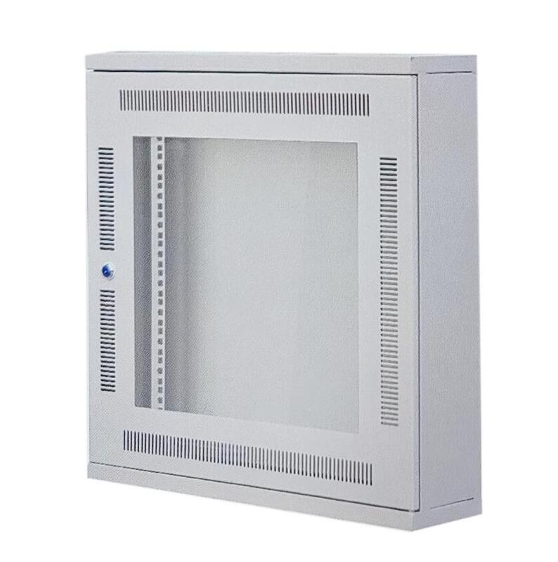 19 Inch Server Rack Cabinet 12U Wall Mounted Network Cabinet with Tempered Glass Door and Cable Entry hole on Top and Bottom