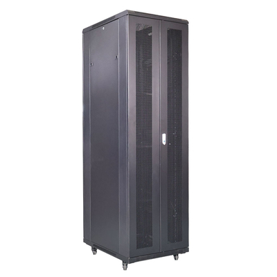 19인치 42U 600x800mm 듀얼 오픈 에븐티드 데이터 센터 서버 래크 손잡이 잠금 RAL9004 검은색 서버 캐비닛 아크 모양 정문