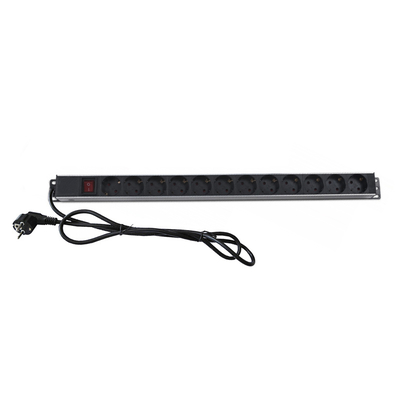 수직 알루미늄 12구 유럽 독일 PDU 블랙 19인치 수평 6구 8아울렛 Schuko 독일형 전원 분배 장치 IT 네트워크 캐비닛 스마트 소켓 PDU, 스위치 포함 3x1.5mm² 2M 길이 케이블