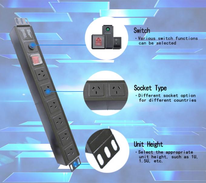 19 인치 알루미늄 블랙 IEC 타입 6 웨이스 8 소재 C13 C14 전력 분배 장치 16Amp / 32Amp 코맨도 플러그와 함께 IEC320 스마트 소켓 PDU가 제공됩니다 2